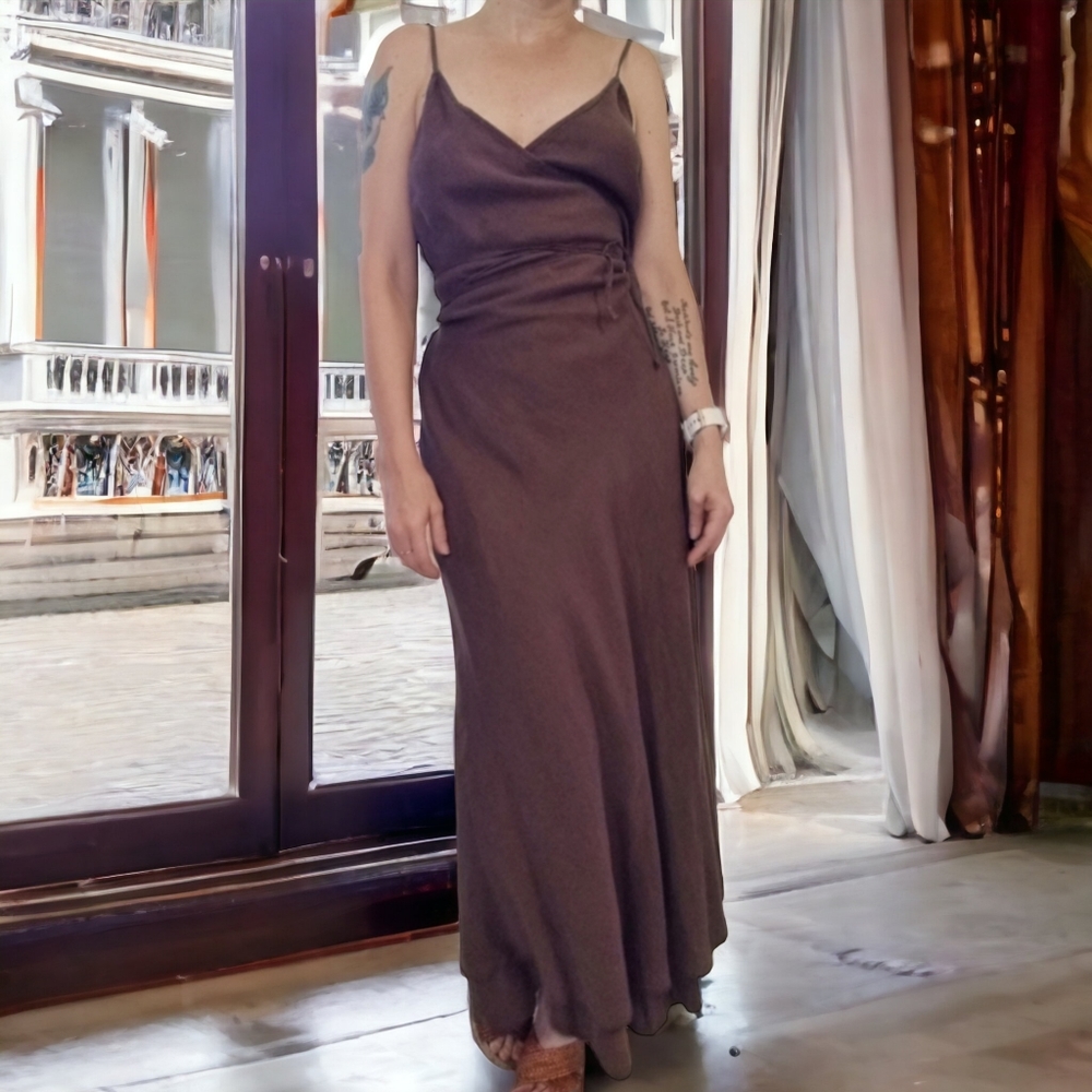 Vtg 100% Linen Wrap Dress